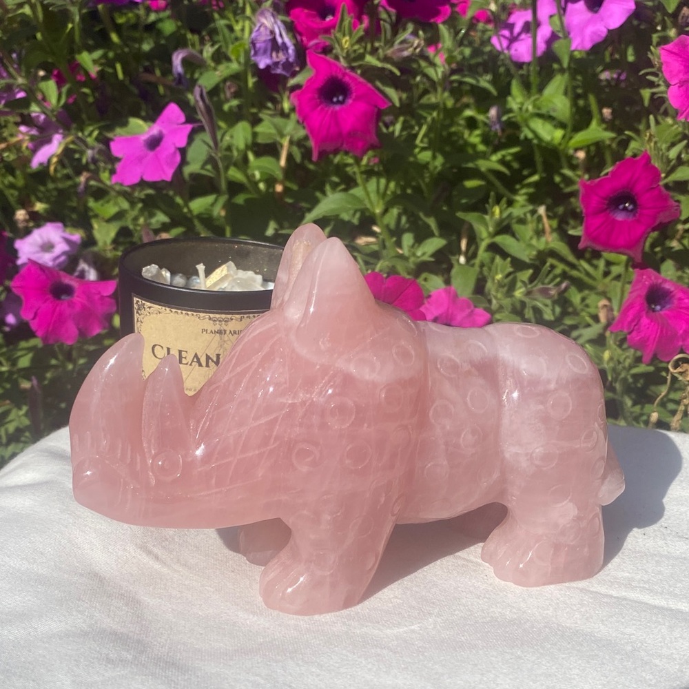 Rose Quarts Carved Rhinoceros